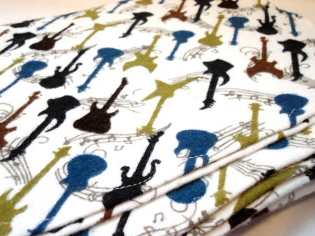 Baby Blanket, Flannel Receiving Blanket, Infant Blanket  - Guitar Print