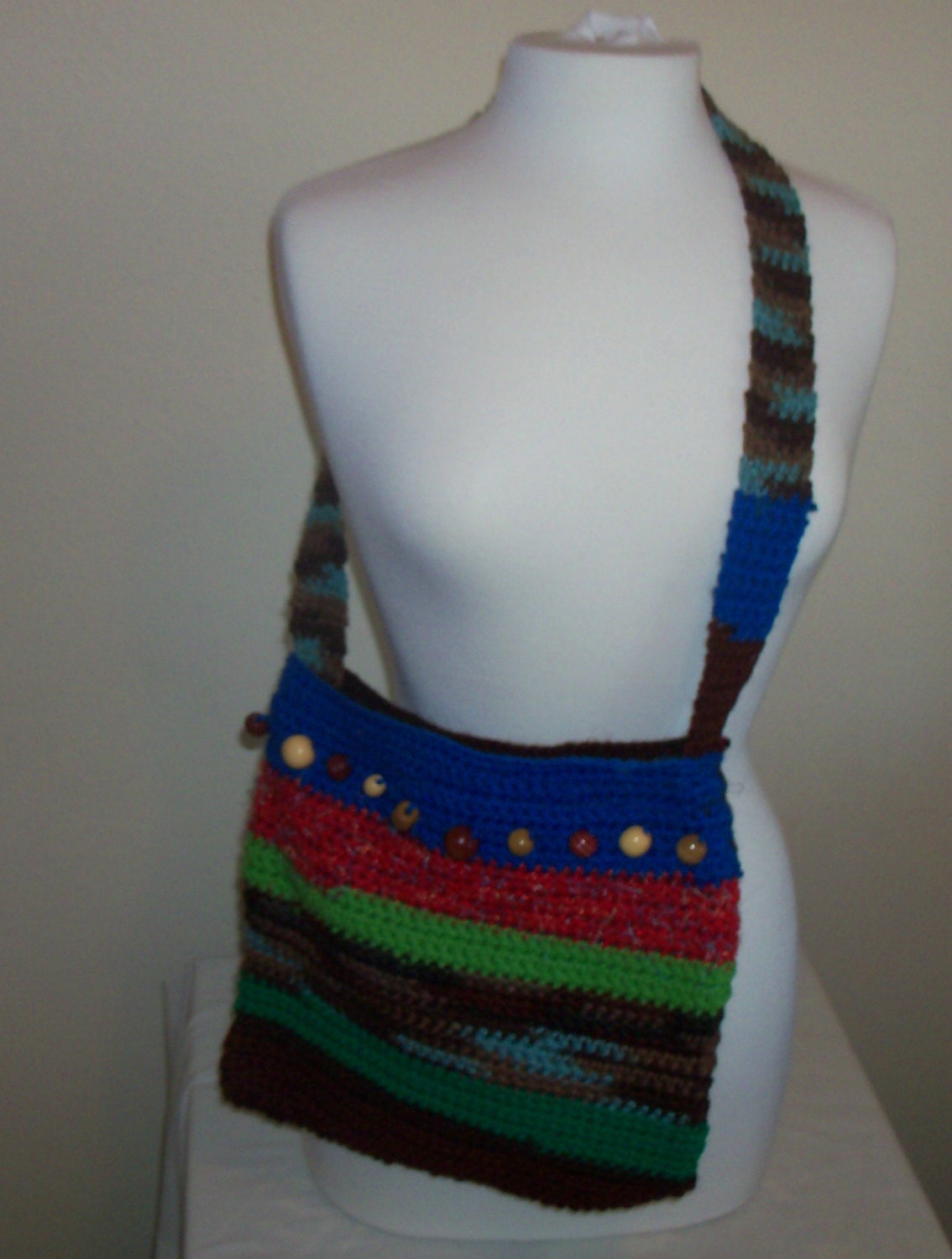 Crocheted  Beaded Hobo Bag Purse Multicolors Hand bag Tote