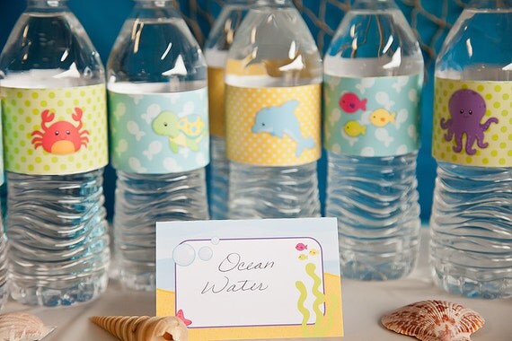 Set of 20 Water Bottle wrappers labels Under the Sea Birthday Party Il_570xn