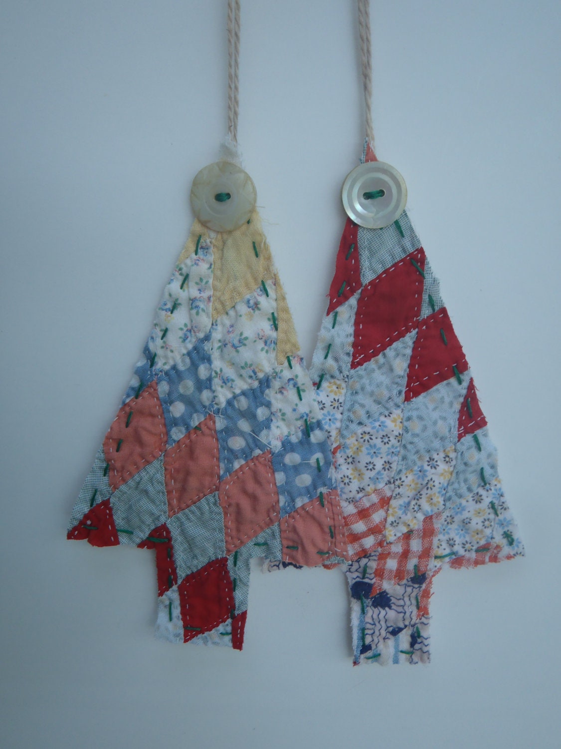 Vintage Quilt Christmas Tree Ornaments UpCycled