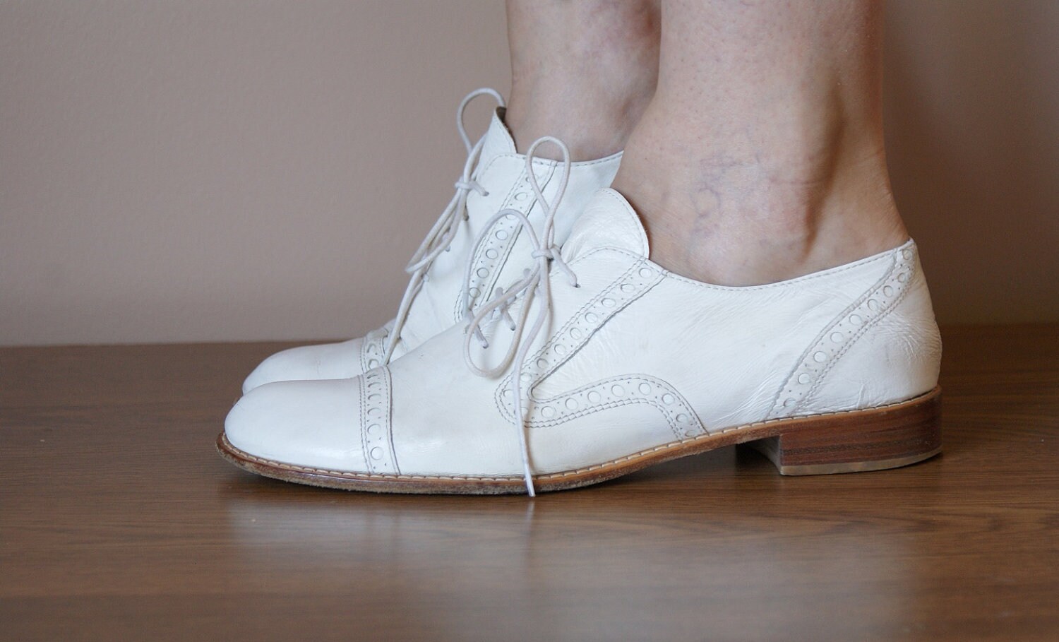 Italian White Leather Oxfords 7.5/8