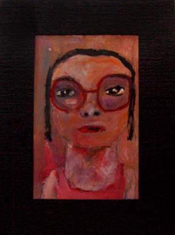 glasses acrylic Girl Painting beach glasses  with red Portrait at big the with Acrylic painting