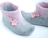 Ready to ship- Felted slippers Alice in grey&candypink size 36,5 US6