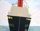 Harbor Zoo - NEW Hawk Art- PRINT from original, boat, dock, zoo, baby and kids decor, steam boat, ocean, housewares