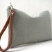 Simple Linen Clutch Purse, Zipper Pouch - Gray Linen and Leather Wrist Strap