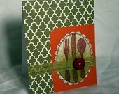 Thank You For Your Hospitality Card Rialto Green Pumpkin Orange Cardstock Fork Knife Spoon Hand Stamped