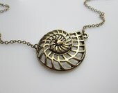 Nautical Nautilus Charm Necklace in Antique Gold Finish
