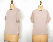 80s tunic / 80s stone blouse / taupe rayon blouse / beige rayon top / rayon tunic / Fallen Angel blouse