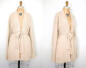 wool sweater / vintage wrap sweater / camel wool sweater / wool belted sweater / long wool cardigan / Her Cardboard Lover sweater