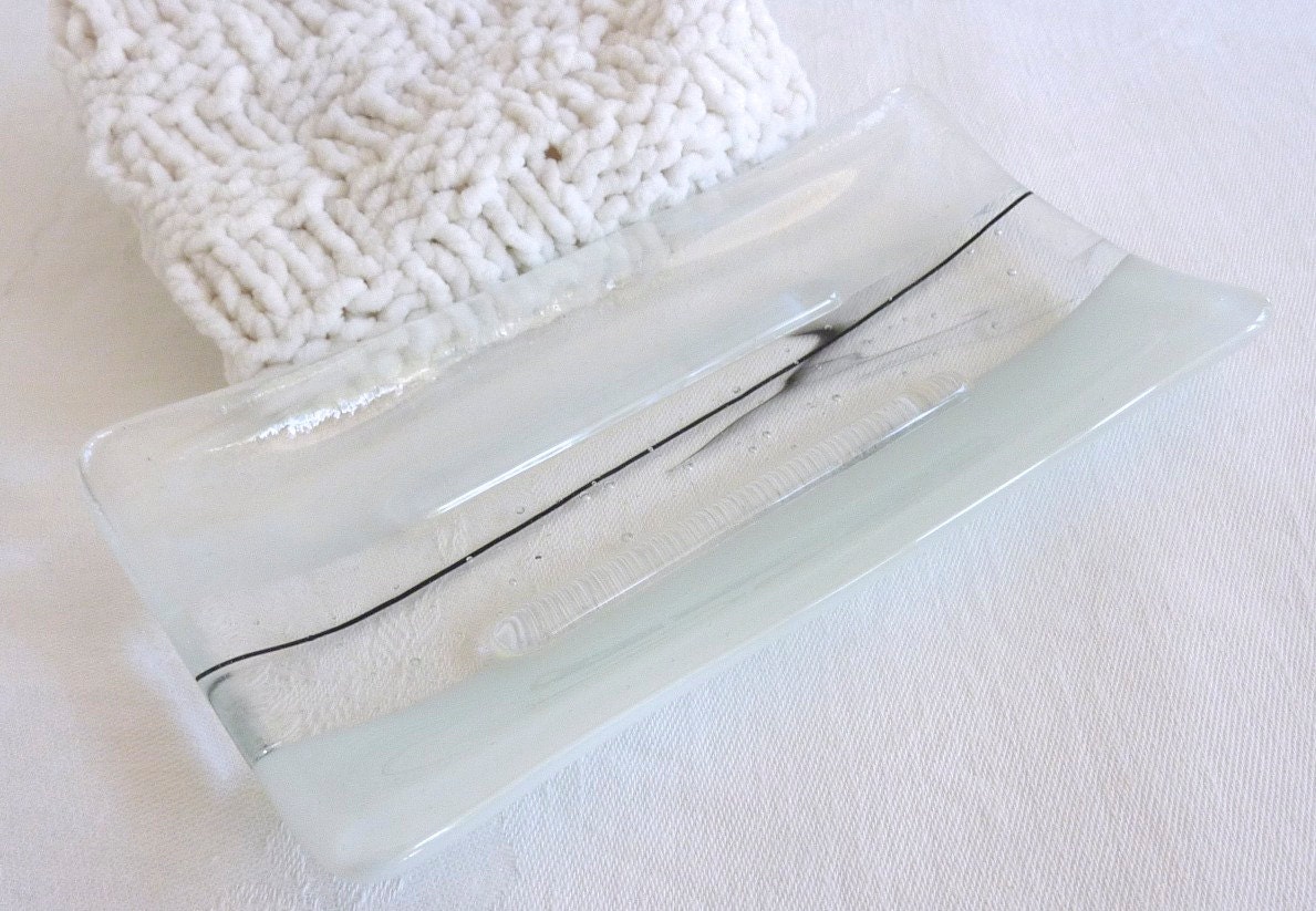 Large Soap Dish in White Glass