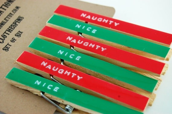 Naughty Nice Christmas Holiday Fancy Clothespins Magnets Set of 6 Il_570xn