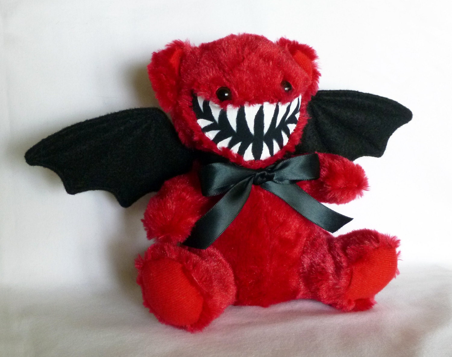Mini Smiling Red Monster Teddy Bear with Bat Wings