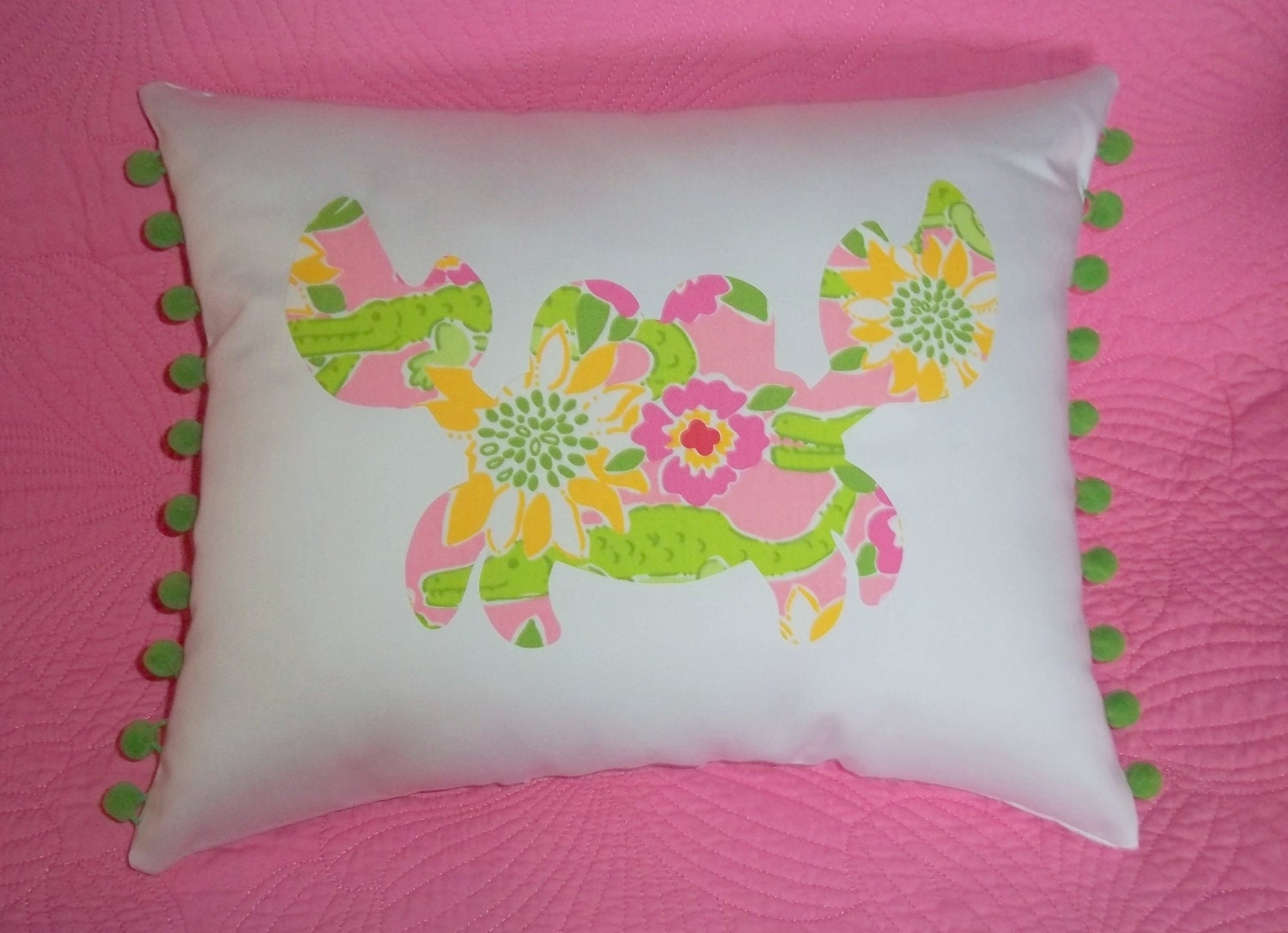 Made to Order pillow, one new custom Crab Pillow made with Lilly Pulitzer Croc Monsieur fabric