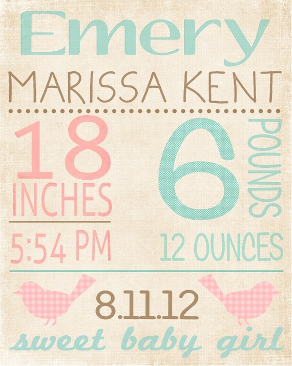 Girls' Vintage Subway Nursery Art Birth Print Printed for You Il_570xn
