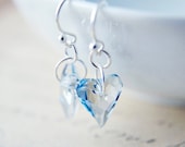 Crystal Earrings LIght Blue Hearts Valentines Sterling Silver PoleStar Dangle