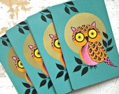 Teal Green Owls- Vintage Playing Cards, A Set of 6 Cards