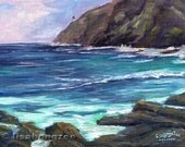 MAKAPU'U BEACH Original Plein Air Oil Painting Art Artwork Ocean Waves Paradise Lighthouse Oahu Hawaii Hawaiian Cliff Shore Surf