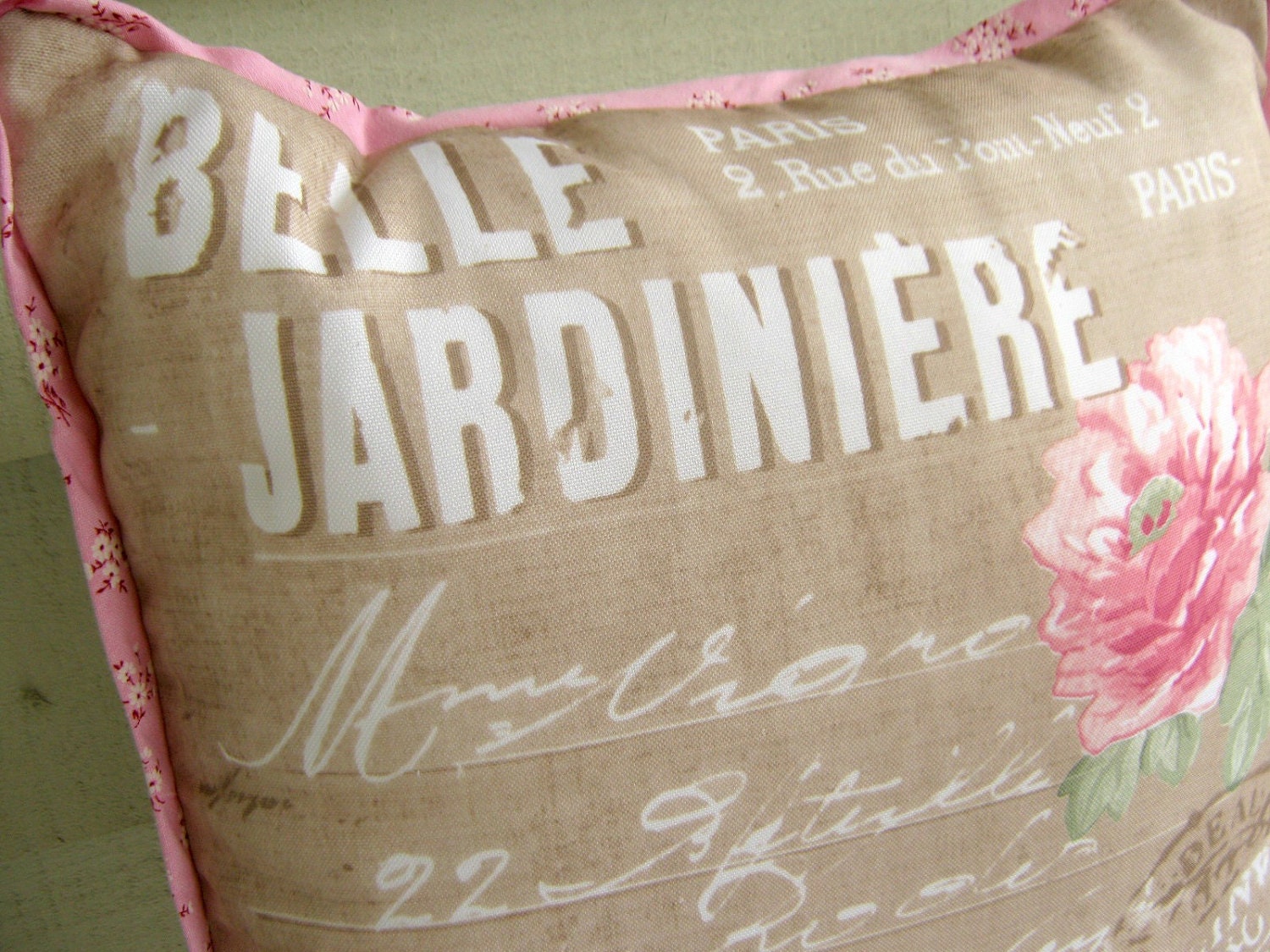 Pillow / cushion cover - French theme with rose print -- 18 x18 inches