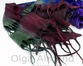 Scarf. Felted Scarf .Hand dyed.Handmade wool and silk scarf.Tangerine tango color.
