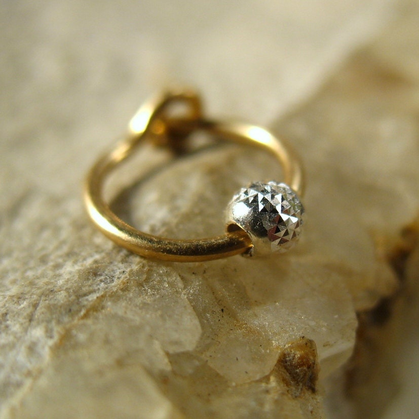 Cartilage Hoop Earrings Gold Filled with Sterling Silver Diamond Cut Bead SINGLE