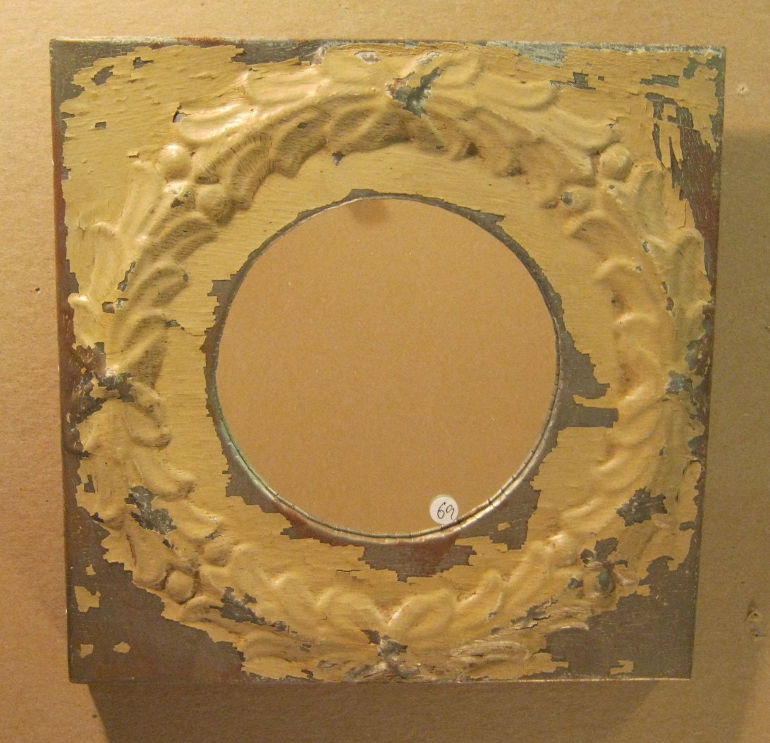 TIN Ceiling Tile Mirror YELLOW Shabby (Chic) Authentic Recycled S931-12