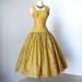 vintage 1950's dress ...decadent GOLD EMBROIDERED ORGANZA floral full skirt pin-up cocktail party dress with tulle crinoline underskirt
