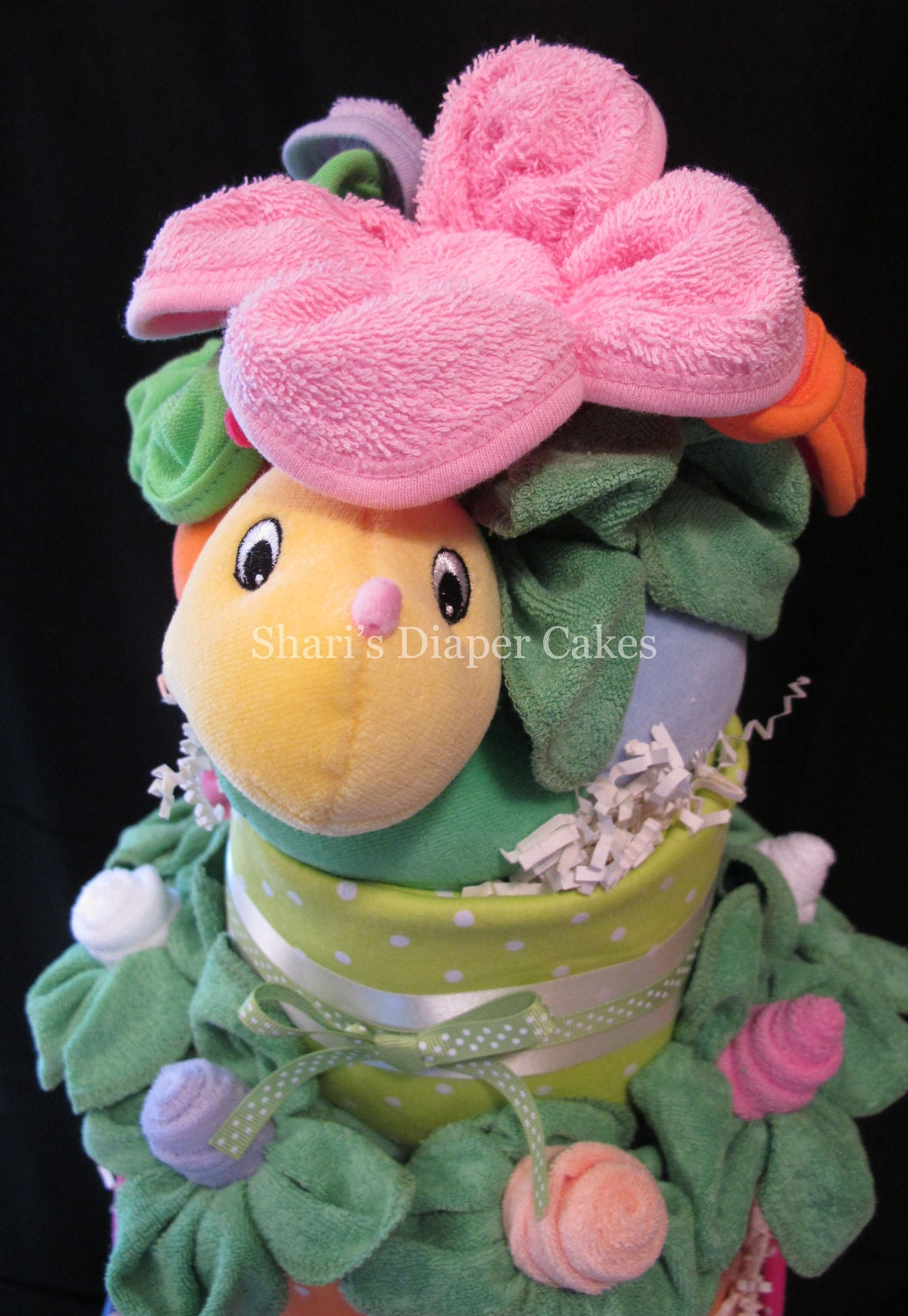 Colorful Caterpillar Floral 4-Tier Diaper Cake - Baby Shower Centerpiece - Baby Gift