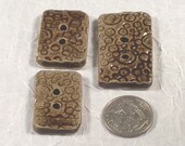 Ceramic Buttons Three Textured Rectangular  Translucent Brown Ceramics Pottery