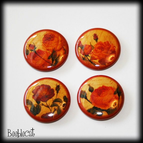 4 Victorian Roses Magnets or Pin Backs Button Set of four Set 2