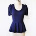 Navy Blue Peplum Blouse, Womens Top