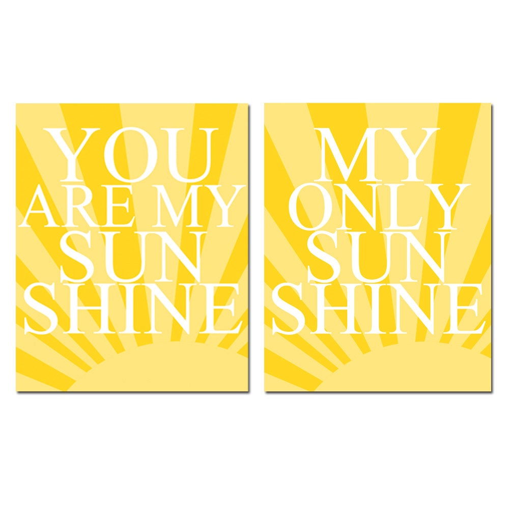You Are My Sunshine, My Only Sunshine - Set of Two 11x14 Prints - Modern Nursery Decor - Choose Your Colors - Shown in Yellow and White