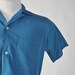 Vintage 1960s Shirt // Early 60s Van Heusen Short Sleeve Cotton Shirt in Ocean Blue Size M