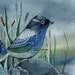 Original Watercolor Painting / Bird Art / Lake / Night Landscape / Woodland / Blue Bird/ Room Decor/ Interior design