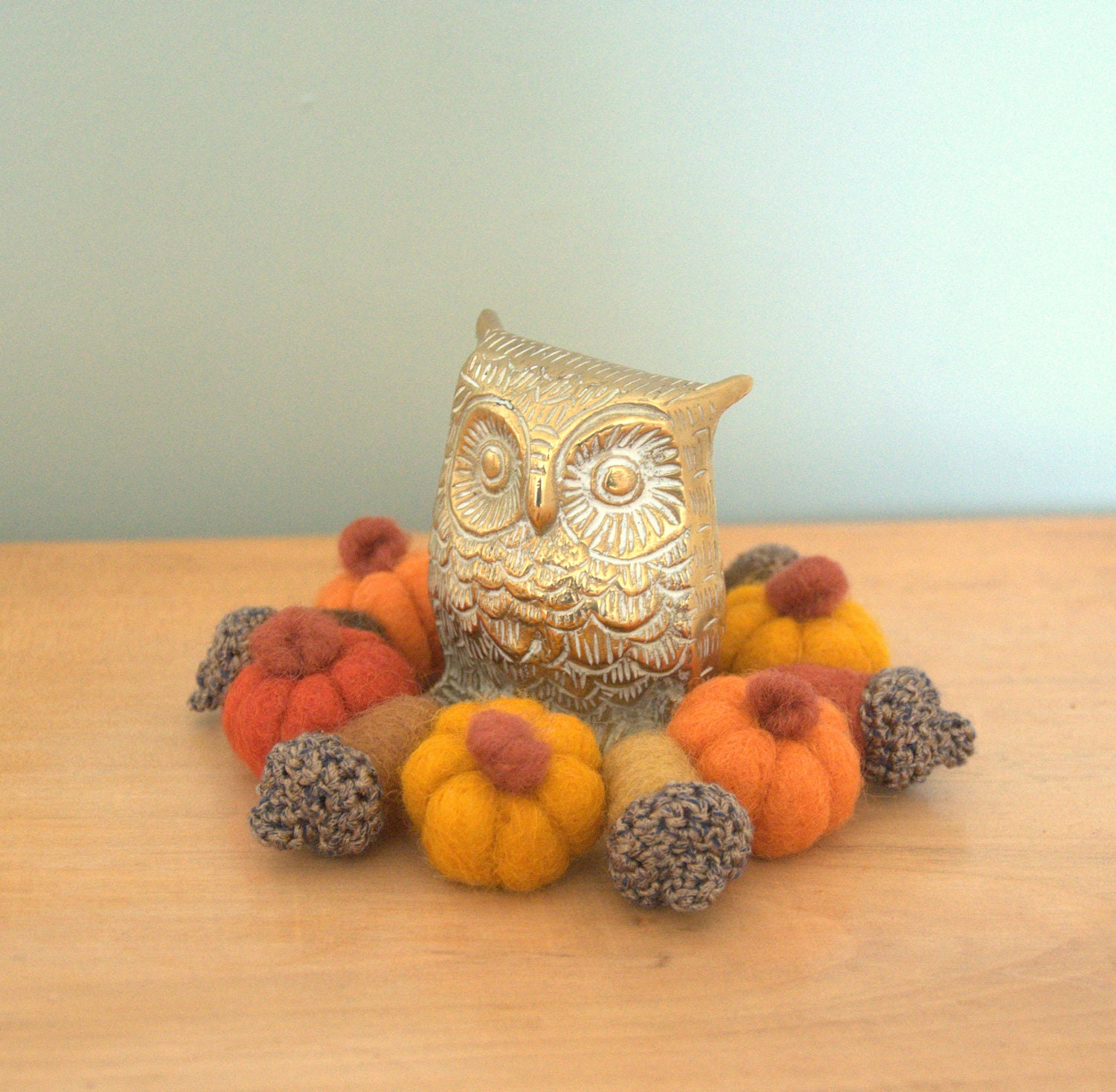 Felted wool Pumpkins acorns wreath candle ring Autumn Weddings handmade felt table decor gift Thanksgiving Christmas centerpiece