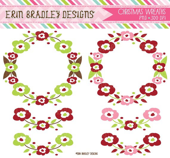 Christmas Holiday Wreaths Clipart Clip Art Personal & Commercial Use Instant Download Il_570xn