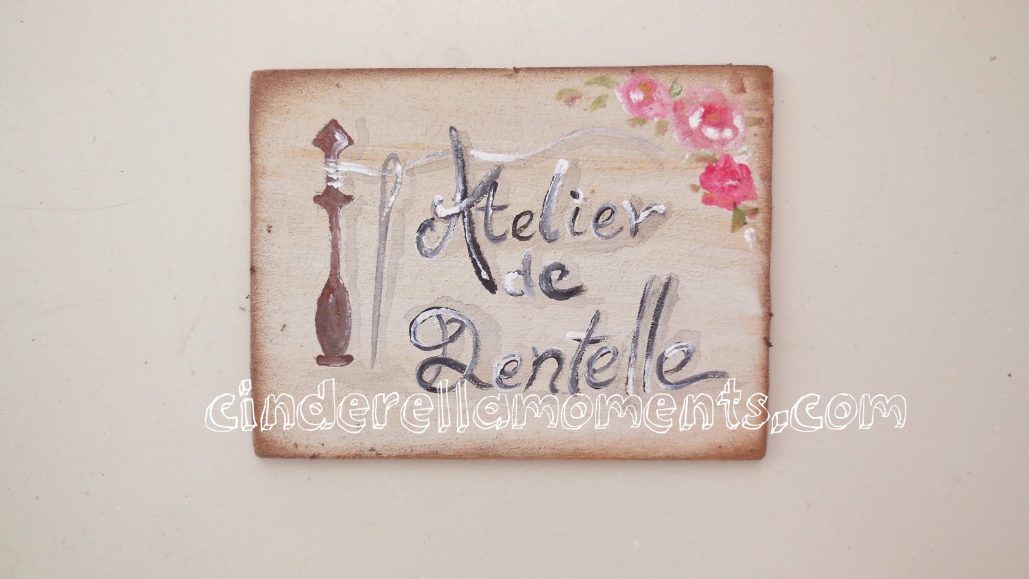 Dollhouse Lace Shop Sign Painting Shabby Chic Roses Hand Painted 1/12 Scale