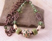 Stoneware Porcelain Glass Necklace, Stoneware Porcelain Copper Necklace, Copper Garden Necklace, Woodland Nature Necklace, Beaded Necklace