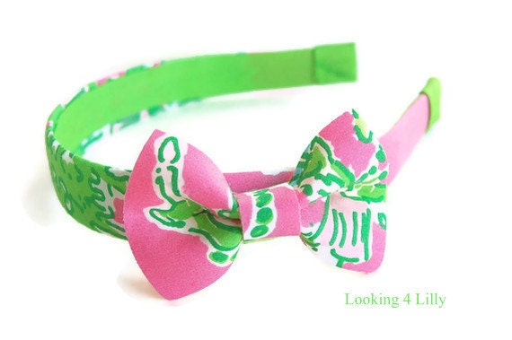Lilly Pulitzer Fabric Headband with Bow Delta Zeta Lilly Pulitzer Pink Green Headband