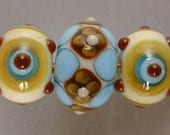 Handmade Lampwork Glass Bead Set of 7, ooak, by Patti Cahill, sra -- Louise's color scheme, flowers and bullseyes