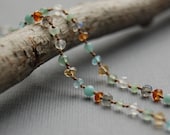 Multi-Gemstone Hand Knotted Necklace, Earthy Colors, Silk Cord, Tin Cup