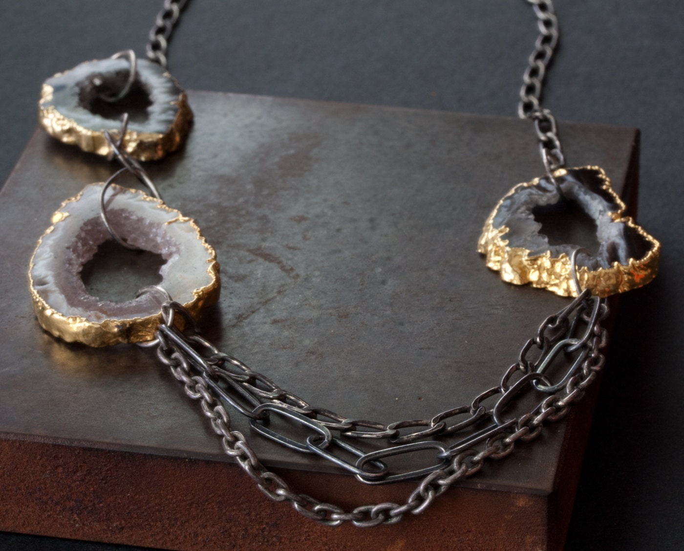 Mixed Metal Asymmetrical Geode Necklace