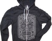Unisex Day of the DEAD Zip Hoody Dark Heather Grey Fleece  - American apparel all sizes XS S M L XL