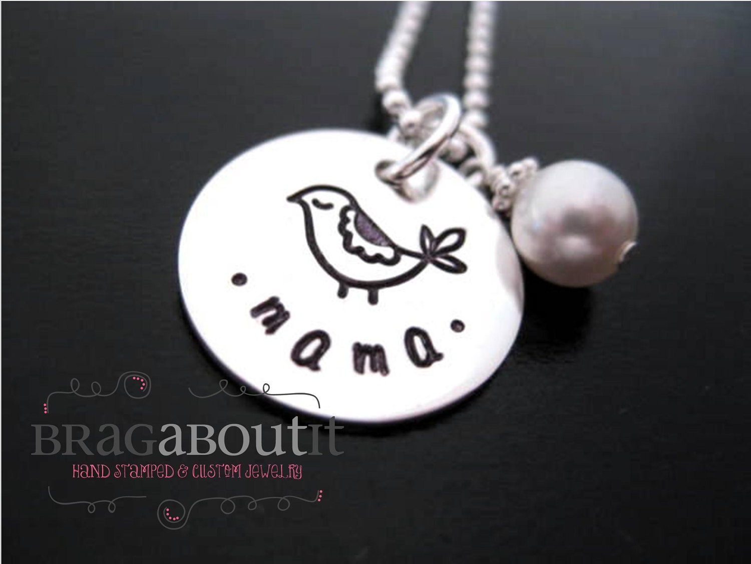Personalized Jewelry - Hand Stamped Necklace - Mama Bird