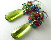 Peridot Quartz Colorful Sterling Cluster Earrings