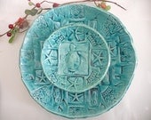 Sea Turtle Serving Bowls Nesting Chip and Dip Island Wedding Turquoise Aqua Teal 12" 7" with feet