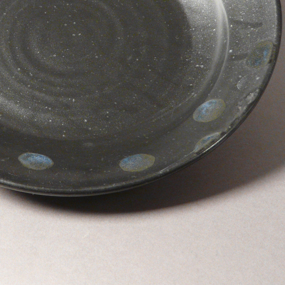 Elegant Serving Dish - Matt Black with Subtle Blue Dots