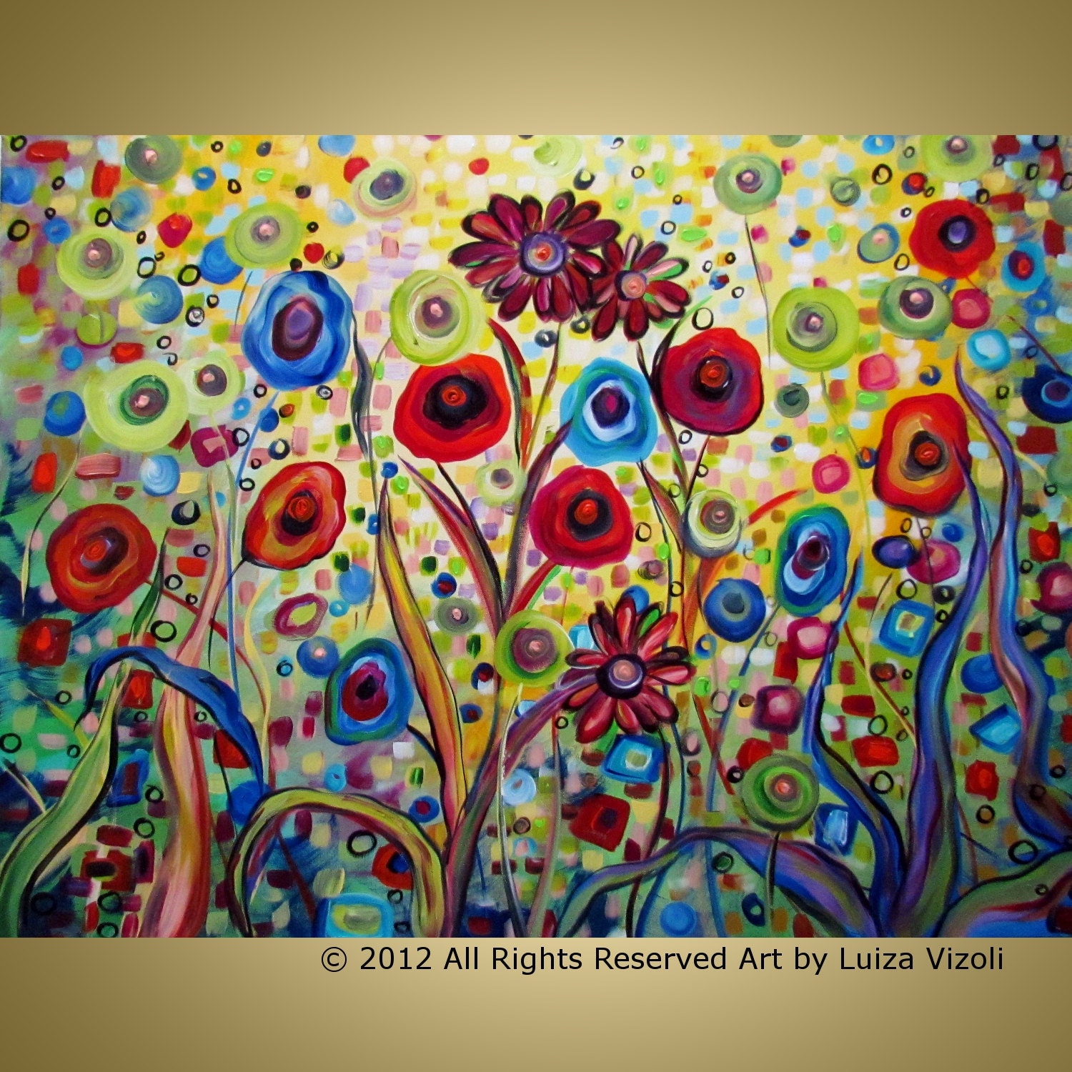 Reserved for Shelly Original Abstract Flowers Colorful Whimsical Landscape HUGE Painting MY Fantasy GARDEN 48x36 by Luiza Vizoli
