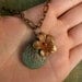 Flower Charm Necklace. Patina Leaf Necklace. Orange Flower. Patinaed Copper Leaf Charm. Hand Painted Charm Necklace. Copper Chain Necklace.