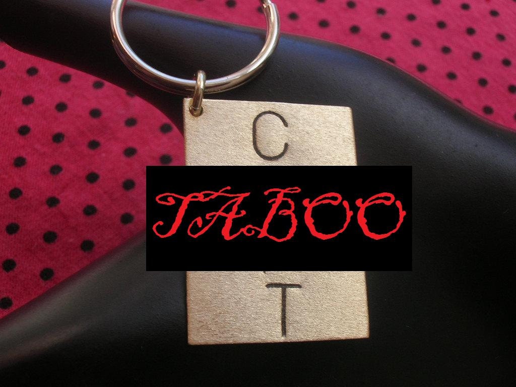 CUNT Keychain--Stamped Rectangle Keychain, Brass Key Ring, Womens Keychain, Mens Keychain, Unisex, Mature, Metal Taboo