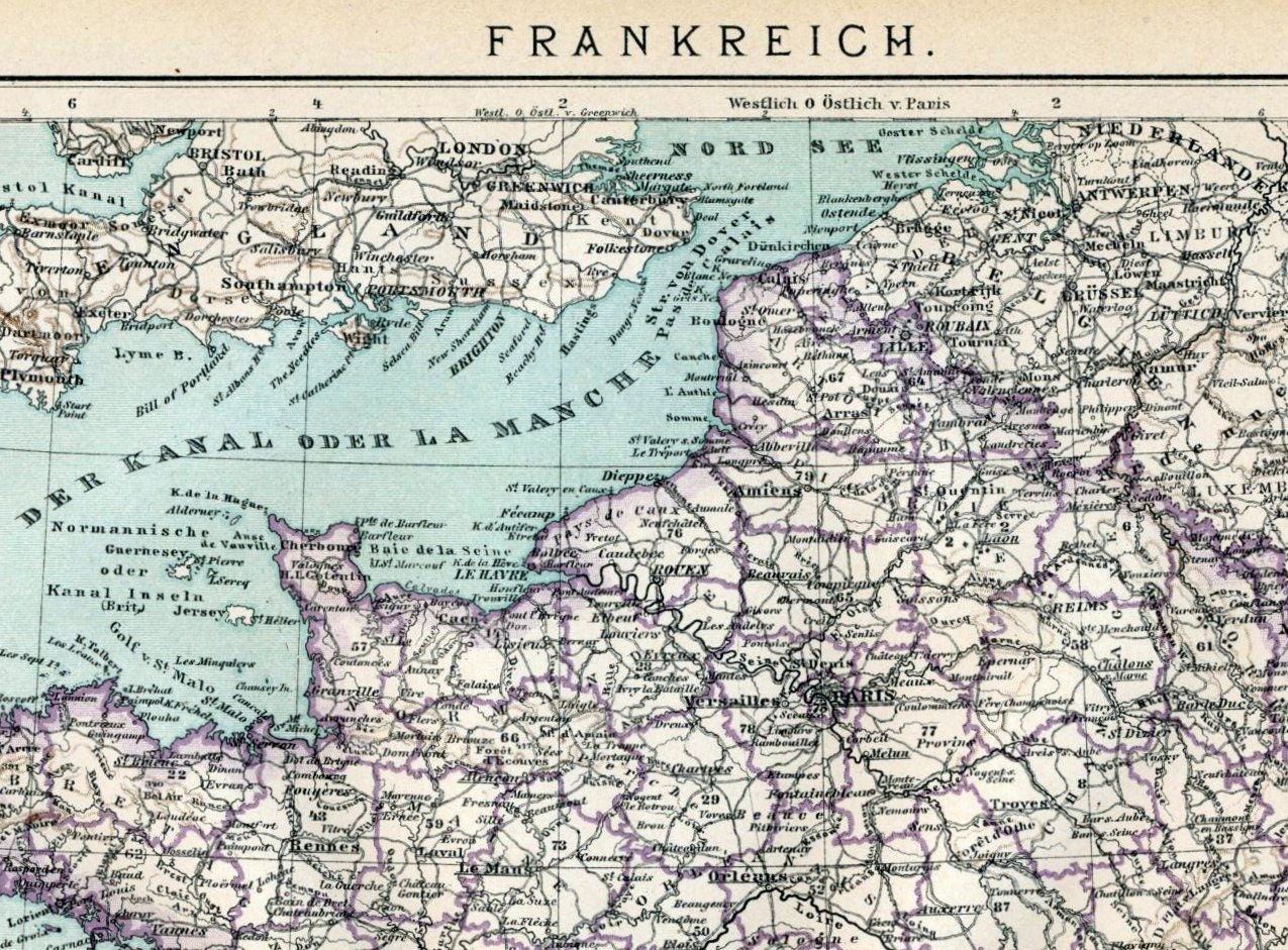 1894 German Antique Map of France. With Inset of Corsica